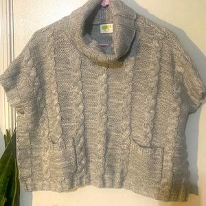Grey/white cable knit crazy 8 poncho type cowl neck sweater with front pockets